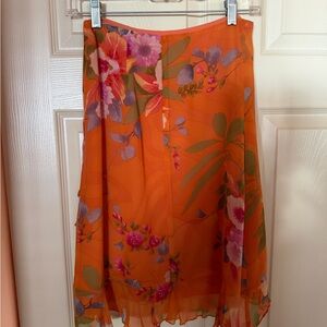 Orange Floral A-Line Maxi Skirt